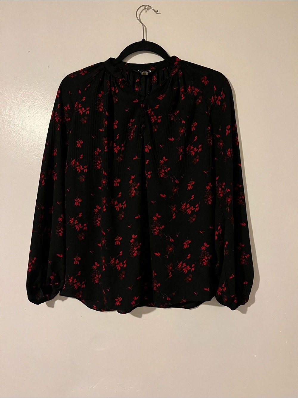 Ralph Lauren Black Blouse with Red Floral Print